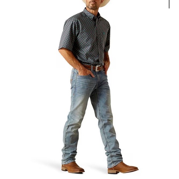 Ariat men's button down Johnnie short sleeve shirt blue cotton poplin western - Picture 5 of 11